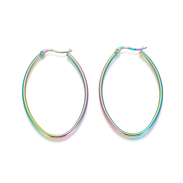 Ear Wire, Oval, 35x53mm, 12 gauge, Stainless Steel, Rainbow, 1 Pair