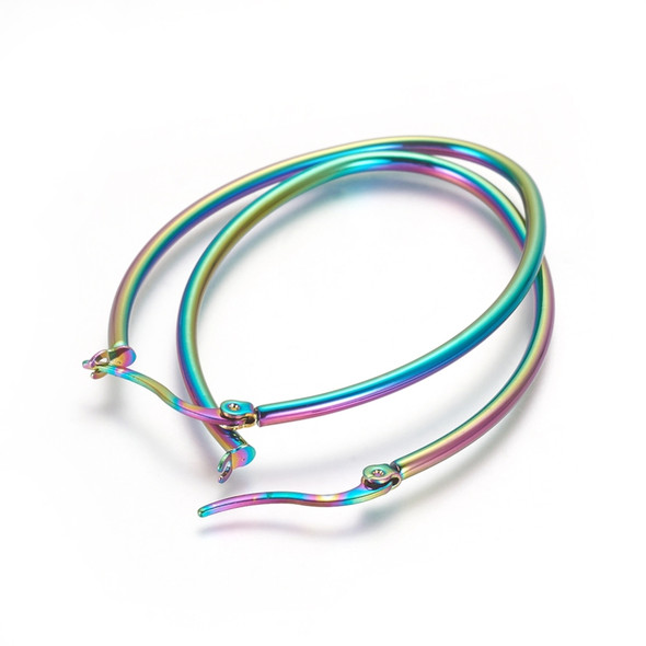 Ear Wire, Oval, 35x53mm, 12 gauge, Stainless Steel, Rainbow, 1 Pair