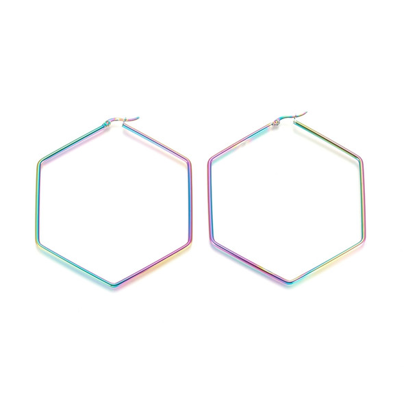 Ear Wire, Hexagon, 79x69mm, 12 gauge, Stainless Steel, Rainbow, 1 Pair
