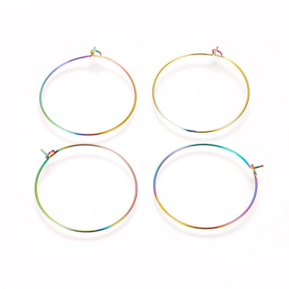 Ear Wire, Hoop, 35mm, 21 gauge, Stainless Steel, Rainbow, 3 pairs