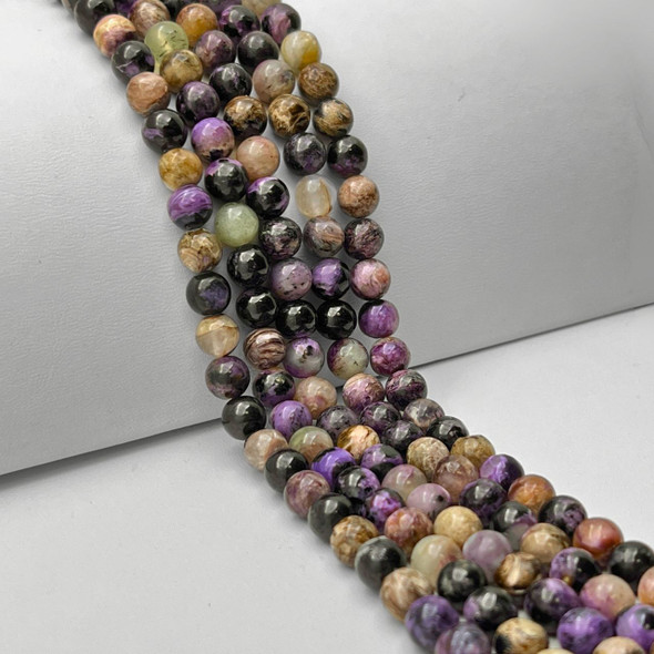 Charoite, Natural, Smooth Round, 8mm Strand