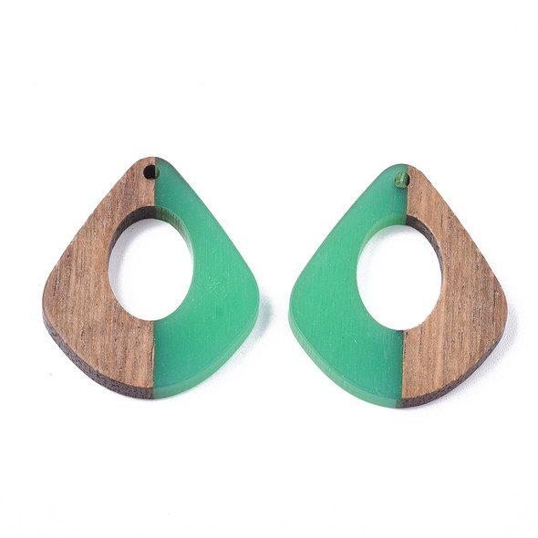 Wood & Resin, Pendant, Teardrop, Green, 32x28mm, 2 PCS