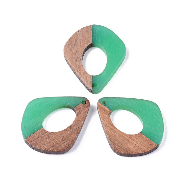 Wood & Resin, Pendant, Teardrop, Green, 32x28mm, 2 PCS