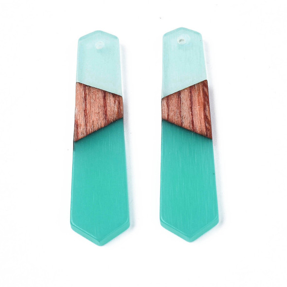 Wood & Resin, Pendant, Arrow, Turquoise, 49x12mm, 2 PCS