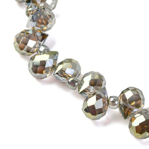 Faceted Drop, Top-Drilled, Glass, Grey Plated, 8x6mm, 30 PCS