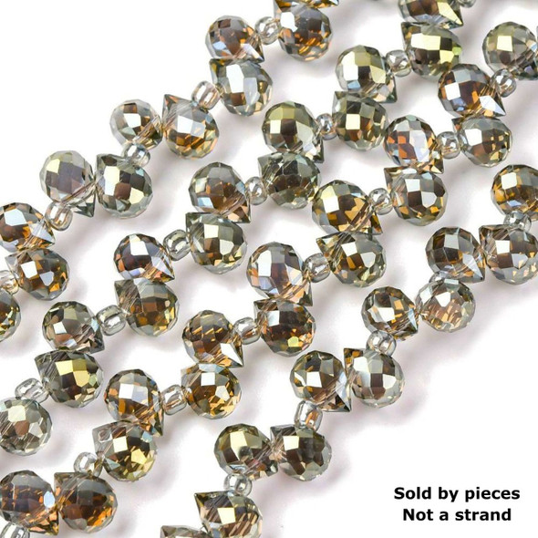 Faceted Drop, Top-Drilled, Glass, Grey Plated, 8x6mm, 30 PCS