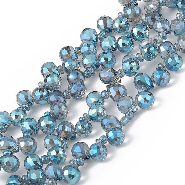 Faceted Drop, Top-Drilled, Glass, Blue Plated, 8x6mm, 30 PCS