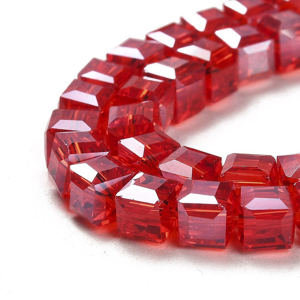 Faceted Cube, Glass, Red AB, 6mm, One 22in Strand