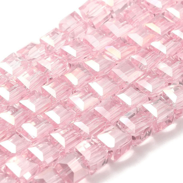Faceted Cube, Glass, Pink AB, 6mm, One 22in Strand