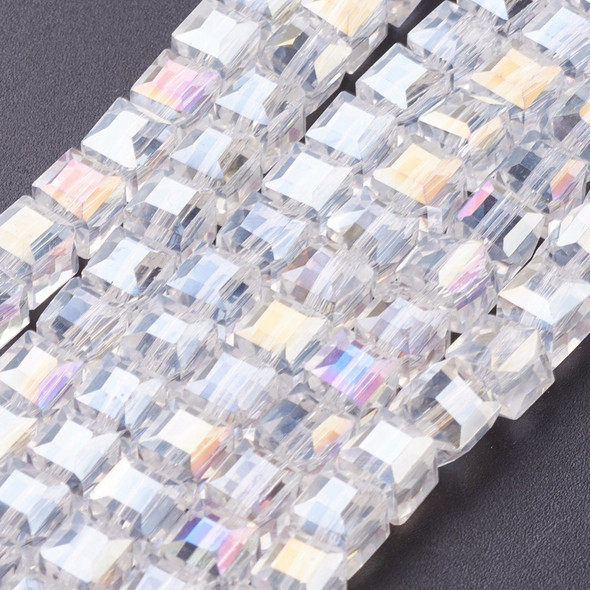 Faceted Cube, Glass, Clear AB, 6mm, One 22in Strand