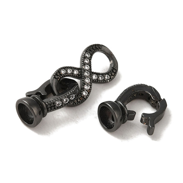 Fold Over Clasp, Infinity, 28mm, Brass Core, Black, Cubic Zirconia, 1 Set