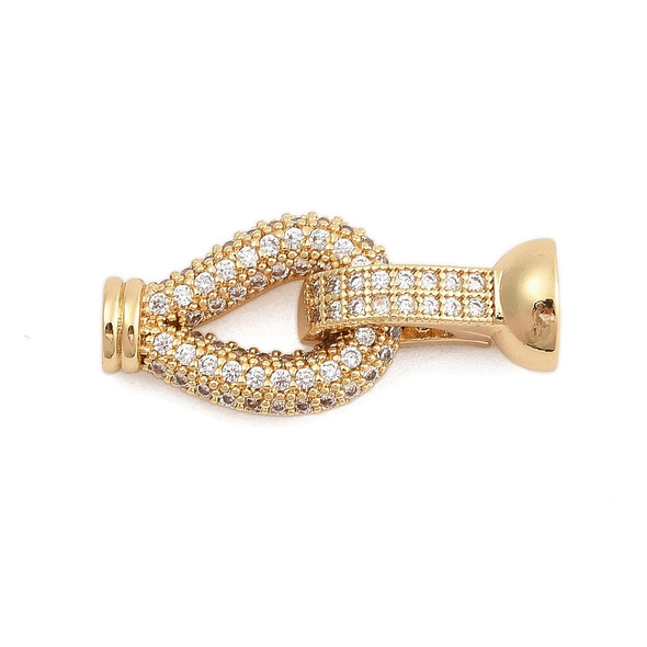 Lobster Claw Clasp, Teardrop, 28mm, Brass, 18K Gold Plated, Cubic Zirconia, 1 Set
