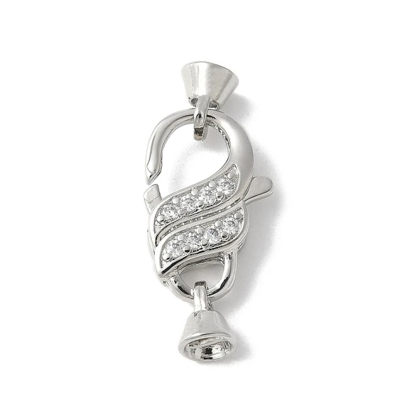 Lobster Claw Clasp, 17x11mm, Brass, Platinum Plated, Cubic Zirconia, 1 PC
