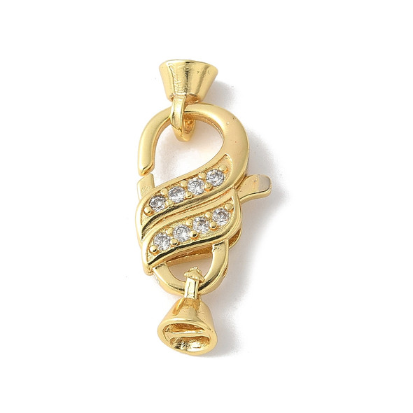 Lobster Claw Clasp, 17x11mm, Brass, 18K Gold Plated, Cubic Zirconia, 1 PC