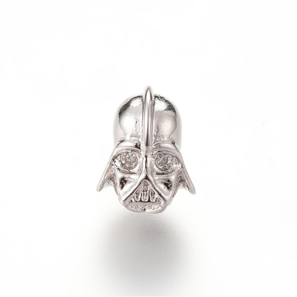 Bead, Cubic Zirconia, Darth Helmet, 12x10x11.5mm, Silver Plated Brass, 1 piece
