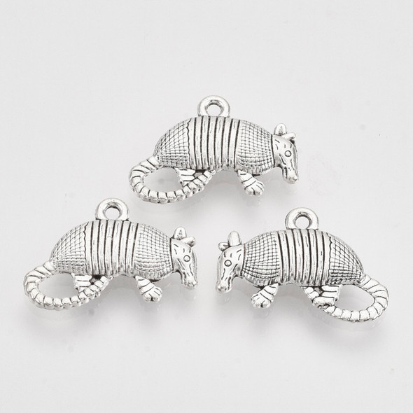 Armadillo Charm, Double Sided, 13x19x3mm, Antique Silver Plated Metal Alloy, 25 PCS