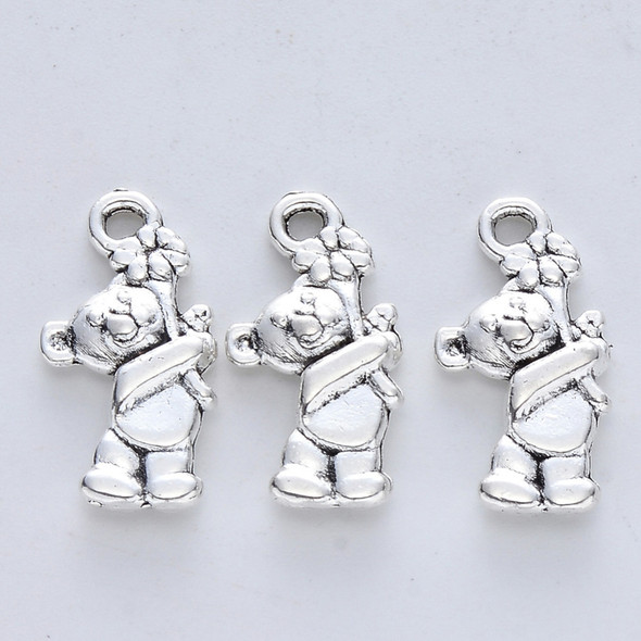 Teddy Bear Charm, 19x9.5x3mm, Antique Silver Plated Metal Alloy, 25 PCS