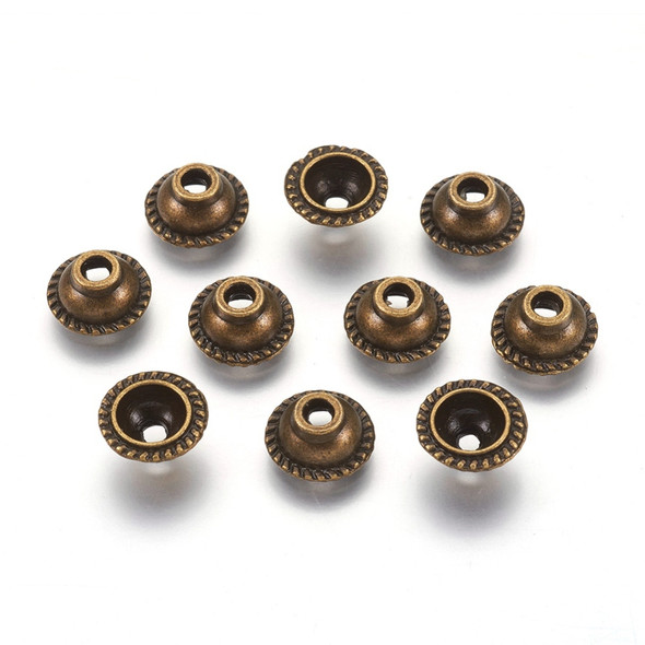 Bead Cap, Crimped Edge, 10x5mm, Antique Bronze Plated, Metal Alloy, approx. 35 PCS