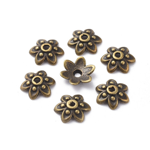 Bead Cap, Flower, 9x3mm, Antique Bronze Plated, Metal Alloy, approx. 65 PCS