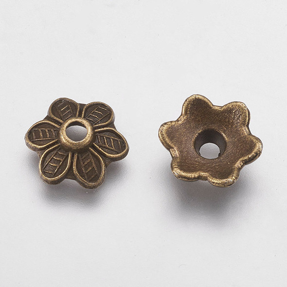 Bead Cap, Flower, 10.5x3.5mm, Antique Bronze Plated, Metal Alloy, approx. 60 PCS