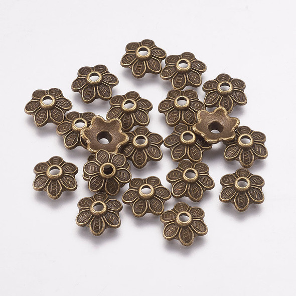 Bead Cap, Flower, 10.5x3.5mm, Antique Bronze Plated, Metal Alloy, approx. 60 PCS