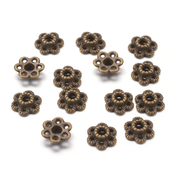 Bead Cap, Flower, 7x2mm, Antique Bronze Plated, Metal Alloy, approx. 150 PCS