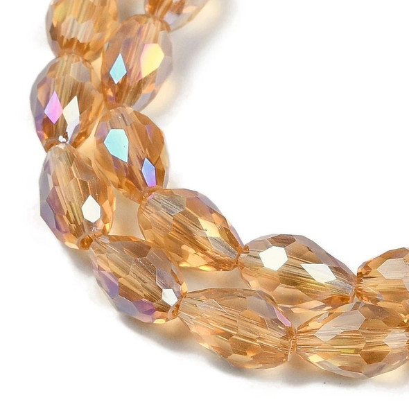 Faceted Drop, Glass, Chardonnay AB, 8x6mm, One 20in Strand
