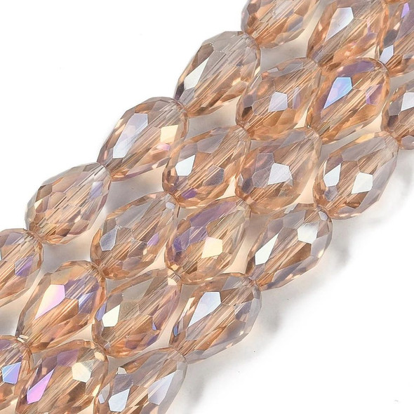 Faceted Drop, Glass, Champagne AB, 8x6mm, One 20in Strand