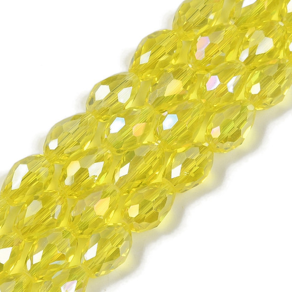 Faceted Drop, Glass, Yellow AB, 8x6mm, One 20in Strand