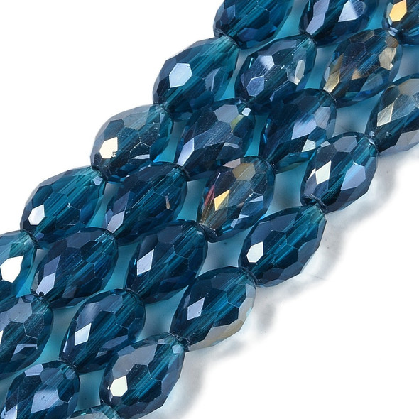 Faceted Drop, Glass, Teal AB, 8x6mm, One 20in Strand