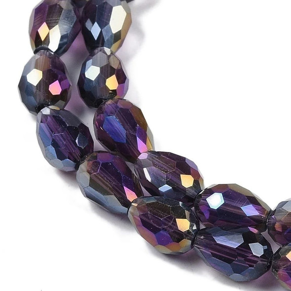 Faceted Drop, Glass, Purple AB, 8x6mm, One 20in Strand