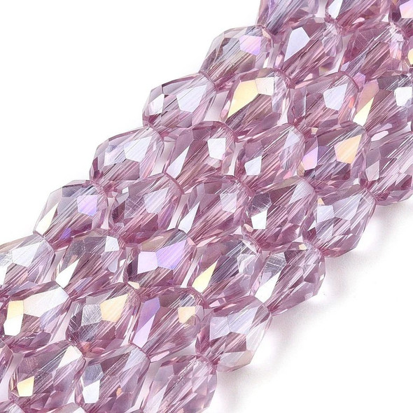 Faceted Drop, Glass, Lilac AB, 8x6mm, One 20in Strand