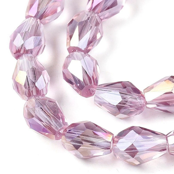 Faceted Drop, Glass, Lilac AB, 8x6mm, One 20in Strand