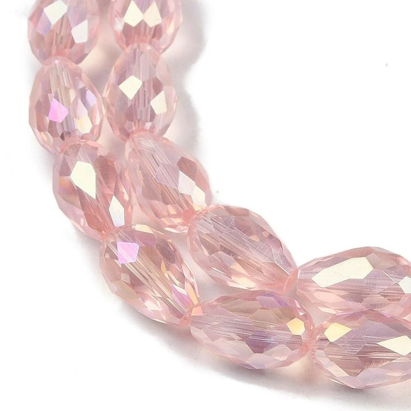 Faceted Drop, Glass, Pink AB, 8x6mm, One 20in Strand