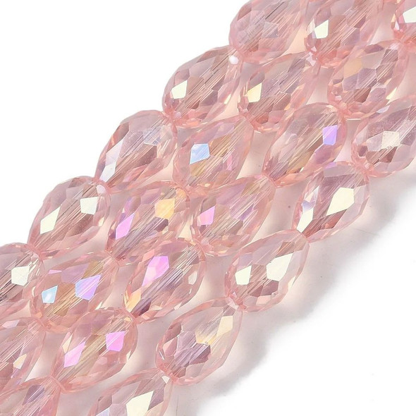 Faceted Drop, Glass, Pink AB, 8x6mm, One 20in Strand