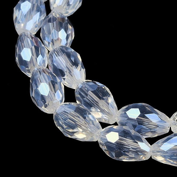 Faceted Drop, Glass, Clear AB, 8x6mm, One 20in Strand