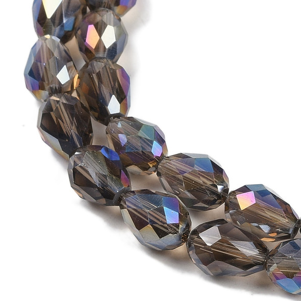 Faceted Drop, Glass, Smoke Grey AB, 8x6mm, One 20in Strand