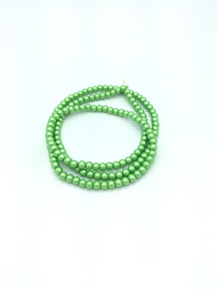 6mm Matte Green Glass Pearls, One 32" Strand