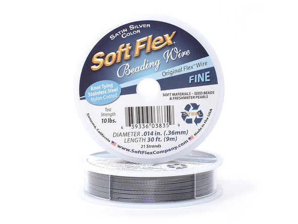 Soft Flex, Stainless Steel, Fine Wire, .014in DIA, 30 FT (9M), 21 Strands, Original Satin Silver