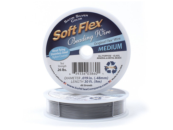 Soft Flex, Stainless Steel, Medium Wire, .019in DIA, 30 FT. (9M), 49 Strands, Original Satin Silver