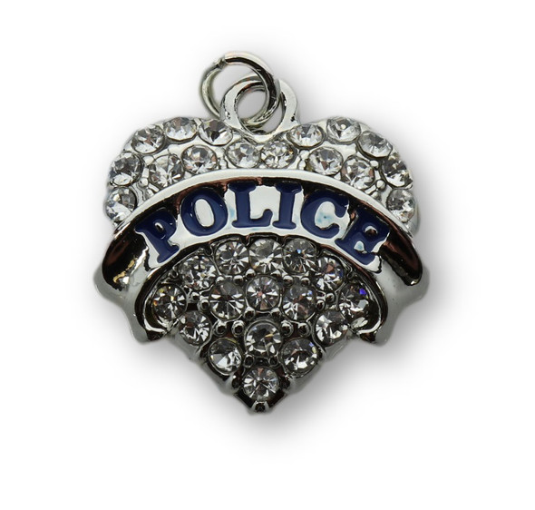 Police Heart,  with Crystals, 22mm