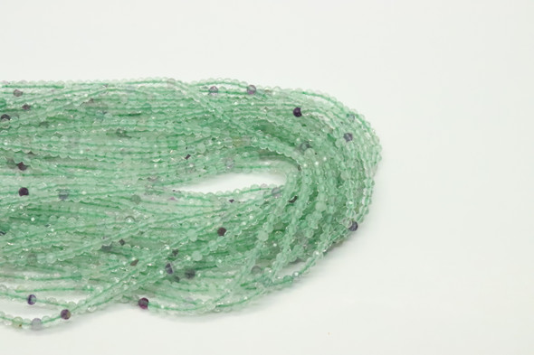 Fluorite, Green Mix, Natural, Faceted Round, 2mm, One Strand