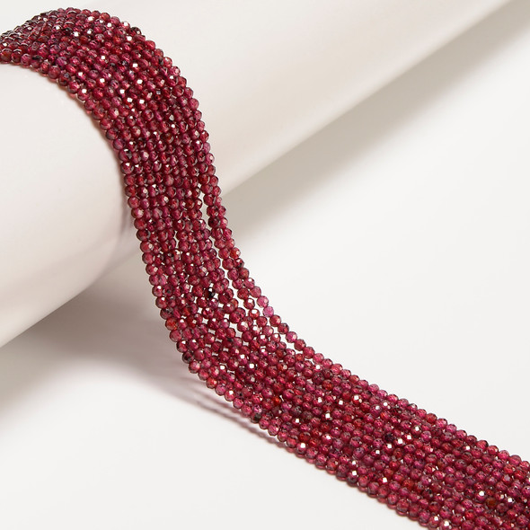 Garnet, Natural, Faceted Round, One 2mm Strand