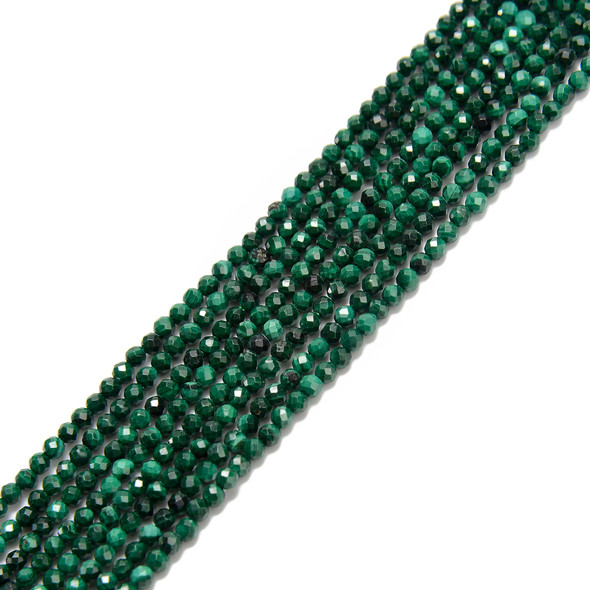 Malachite, Natural, Faceted Round, One 2mm Strand