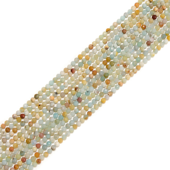 Amazonite, Mixed, Natural, Faceted Round, One 3mm Strand