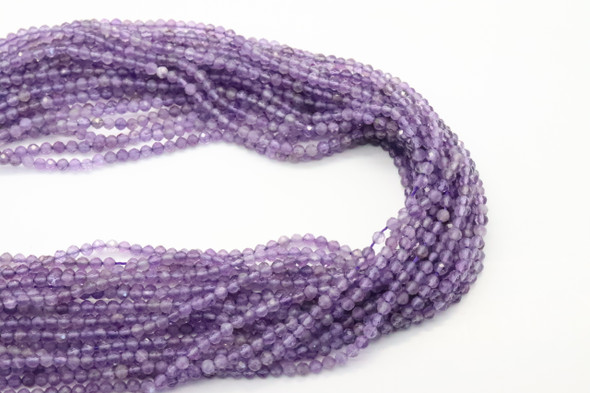 Amethyst, Natural, Faceted Round, 3mm, One Strand