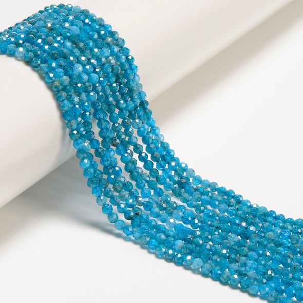 Apatite, Neon, Natural, Faceted Round, One 3mm Strand