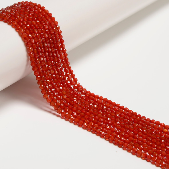 Carnelian Agate, Heated, Faceted Round, One 3mm Strand