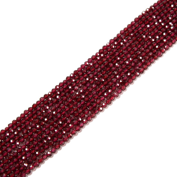 Garnet, Natural, Faceted Round, One 3mm Strand
