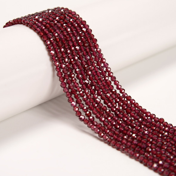 Garnet, Natural, Faceted Round, One 3mm Strand